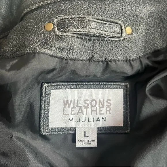 Wilson’s Leather Motorcycle Jacket Faded Black Distressed Full Zip Moto Large - Picture 6 of 12